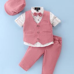 Robo Fry Cotton Lycra Full Sleeves Three Piece Party Suit With Hat - Pink-image-76