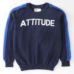 Smarty Boys 100% Cotton Flatknitted Full Sleeves Sweater With Text Print - Black & Blue-image-97