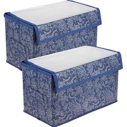 Kuber Industries Drawer Storage Box  Clothes Drawer Organizer with Handle  Transparent Lid with Velcro  Wardrobe Organizer for Books  Flower Printed Dhakkan Storage Box  Small  Pack of 2  Navy Blue-95