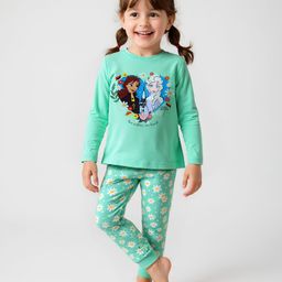 Babyhug Disney Cotton Knit Full Sleeves Night Suit With Floral Print & Disney Princess Graphics - Green-image-53