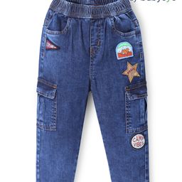 Babyoye Cotton Woven Full Length Denim Jeans with Star Applique - Blue-image-28