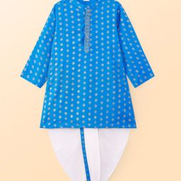 Babyhug Woven Brocade Foil Printed Full Sleeves Kurta Dhoti Set - Blue-image-48