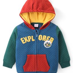 Babyhug Cotton Knit Full Sleeves Front Open Hooded Sweatjacket with Quilted Design &  Animal Patch Detailing - Multicolour-picture-17