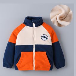 Kookie Kids Full Raglan Sleeves Cut & Sew Winter Jacket with Satellite Patch & Kangaroo Pockets - Navy Blue White & Orange-image-29
