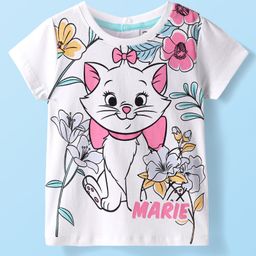 Babyhug Disney Single Jersey Knit Half Sleeves T-Shirt With Marie Graphic - White-picture-0
