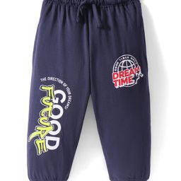 Taeko Single Jersey Knit Full Length Lounge Pants With Good Vibes Only Print - Navy Blue-image-98