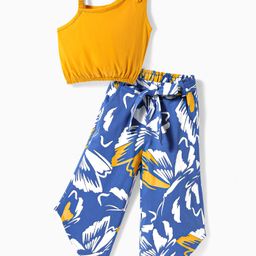 OLLINGTON ST. Cotton Lycra Sleeveless Top with Butterfly Printed Culottes - Mustard & Multicolor-picture-21