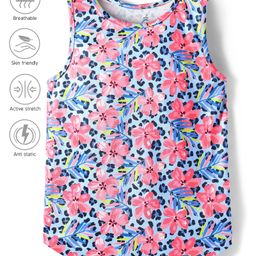 Pine Active Knit Sleeveless Tank T-Shirt with Floral Print - Light Blue-image-93