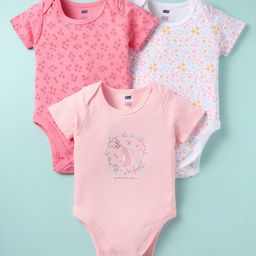 Simply Interlock Knit Half Sleeves Star Moon & Rainbow Printed Onesies Pack of 3 - Pink Peach & Light Blue-image-79