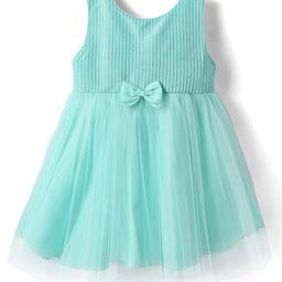 Babyhug Woven Sleeveless Mesh Party Dress With Glitter In Yoke & Bow Applique - Mint-image-28