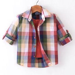 Dapper Dudes Full Sleeves Checked Shirt With Attached Tee - Orange-image-87