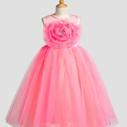 Toy Balloon Kids Net Woven Sleeveless Floral Applique Detailed Beads Embellished Gown - Pink-picture-46