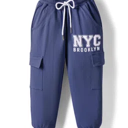 Smarty Girls Looper Knit Full Length Lounge Pant With Brooklyn Print & Cargo Pockets - Navy Blue-picture-10