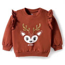 Doodle Poodle 100% Cotton Knit Light Weight Full Sleeves Sweatshirt With Reindeer Print - Brown-picture-13