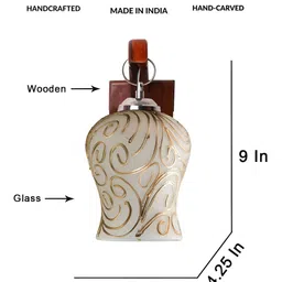 Devansh White & Brown Printed Wooden Glass Bell Shaped Wall Lamp-image-55
