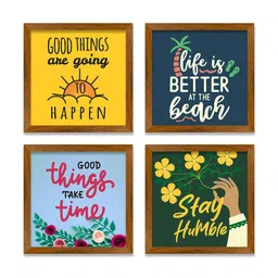 ArtVibes Yellow & Green 4 Pieces Printed Wooden Paintings Wall Art-27