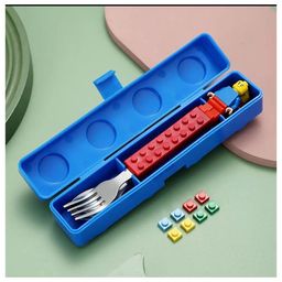 ji & ja Ji and Ja Colourful Blocks Playful Design Tableware Feeding Spoon and Fork Set Perfect for Kids Breakfast School Lunch Box Meal Dinner image 3