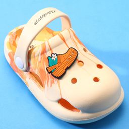 Babyoye Slip On Clogs With Back Strap Marble Print & Applique - Orange image 3