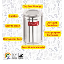HAZEL Stainless Steel Kitchen Container with Transparent Lid Top See Through Kitchen Container Set with Matt Finish Multipurpose Container for Kitchen Storage Silver - 800 ml image 4