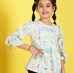 ISHTI Three Fourth Peasant Sleeves Abstract Printed Top - Multi Colour image 5