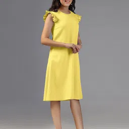 OMPAX Solid Flutter Sleeve A-Line Dress image 3