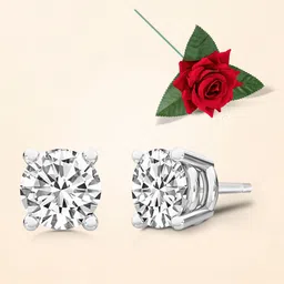 Peora Silver Plated Cubic Zirconia Studded Contemporary Shaped Studs With One Rose-25