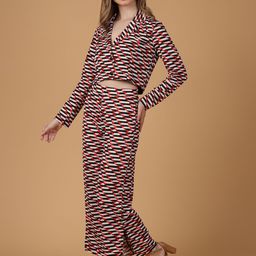 SAFFE Geometric Printed Notched Lapel Blazer With Trousers Co-Ords Set image 3