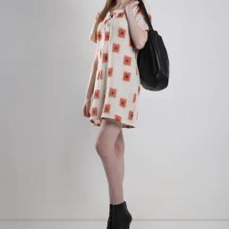 Vero Moda Beige & Orange Cotton Self Design A Line Dress-image-101