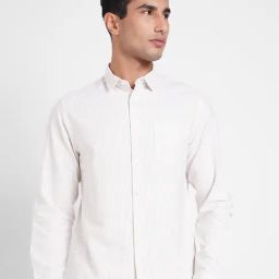 Peregrine By Pantaloons White Cotton Slim Fit Striped Shirt-picture-17