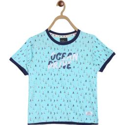 Blue Giraffe Kids Blue Cotton Printed T-Shirt-image-41