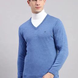 Monte Carlo Blue Pure Wool Regular Fit Solid Pullover-image-93