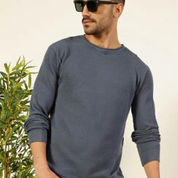Thomas Scott Blue Cotton Regular Fit Texture T-Shirt-image-84