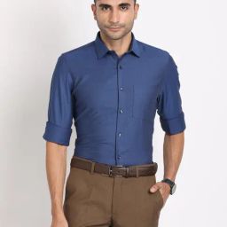 Turtle Blue Cotton Slim Fit Dobby Shirt-image-24