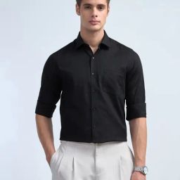 Arrow Black Cotton Slim Fit Self Pattern Shirt-picture-33