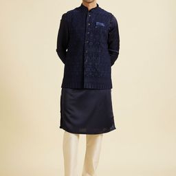 Manyavar Embroidered Mandarin Collar Nehru Jacket-image-7