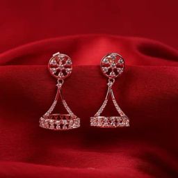 Clara 925 Sterling Silver Aiza Rose Gold Plated Swiss Zirconia Jhumki Earrings for Women-image-15