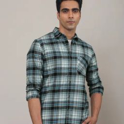 Subtract Blue Cotton Regular fit Checks Casual Shirts-image-42