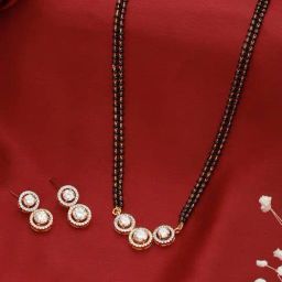 Saraf RS Jewellery Gold Plated Zircon Studded Solitaire Black Bead Mangalsutra & Earrings Set-image-73
