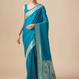 Monjolika Fashion Blue Woven Saree With Blouse-picture-35