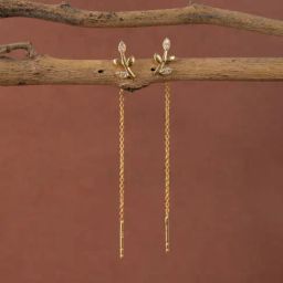 Clara 925 Silver Leafy Gold Plated Long Chain Sui Dhaga Threader Earrings for Women-19