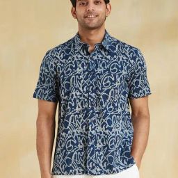Fabindia Blue Cotton Straight Fit Printed Shirt-picture-22