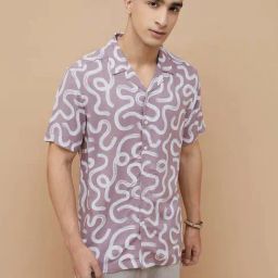 Fame Forever By Lifestyle Mauve Regular Fit Printed Shirts-picture-3