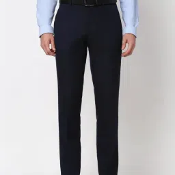 Peter England Navy Cotton Regular Fit Checks Trousers-picture-38