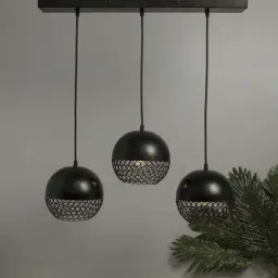 Homesake 3-Lights Linear Cluster Black Metal Globe Pendant Light - Set of 1 (Bulb not included)-11