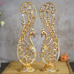 eCraftIndia Golden Peocock Couple 14 Inch Decorative Figurine Showpiece-image-8