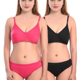 AROUSY Black & Pink Cotton Bra Panty Set - Pack Of 2-image-58