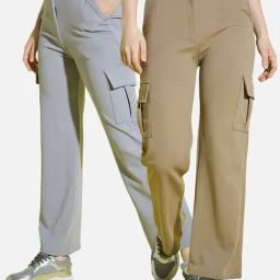 BUYNEWTREND Grey & Beige High rise Cargo (Pack Of 2)-image-90
