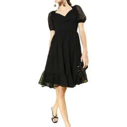 Sera Black Self Pattern A-Line Dress-image-89