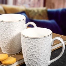 White Porcelain Gold White Porcelain 8.2 cm Mug - Set of 2-image-88