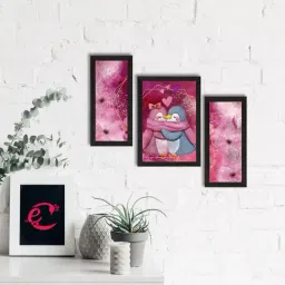 eCraftIndia Set of 3 Romantic Penguin Couple Satin Matt Texture UV Art Painting-45
